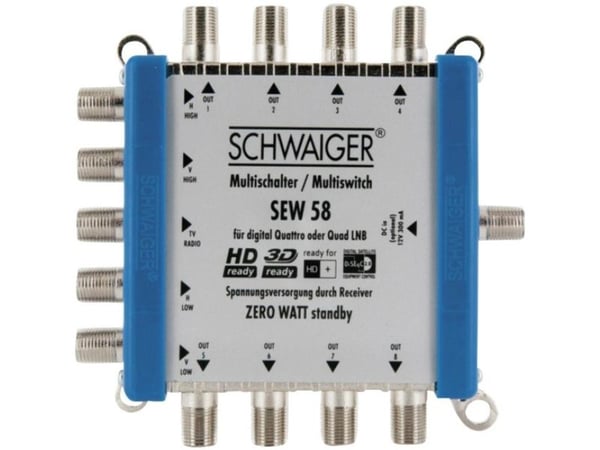 Schwaiger SEW58 531 SAT-monikontaktitulot (monikontaktitulot): 5 (4 sat/1 maa) Tilaajien määrä: 8 Valmiustila-toiminto (standby)