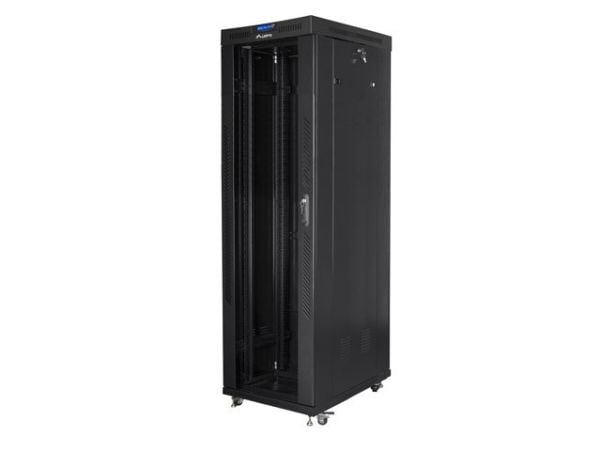 Lanberg FF01 series V2 - Rack skap - 600 x 1000, flat pack, with glass door, LCD - med 6 kjølevifter, termostat - fritt stående, står på gulv - sva...