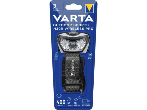 Varta 18650 101 401, Hodebåndslommelykt, Svart, Knapper, 2 m, IPX7, LED