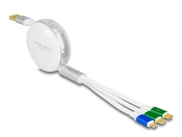 Delock - USB-kabel - USB (hann) til Micro-USB type B, 24 pin USB-C (hann) - USB 2.0 - 10 V - 3 A - 1.13 m - tilbaketrekkbar, flat, up to 480 Mbps -...