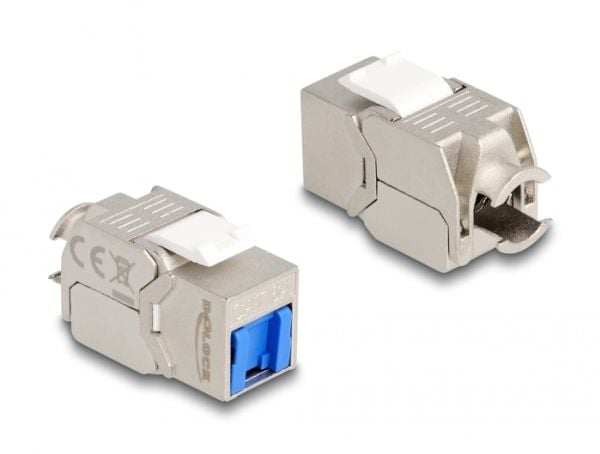 Delock - Keystone module - RJ-45 (hunn) til LSA (hunn) vinklet - STP - CAT 6a - hvit, blå, sølv