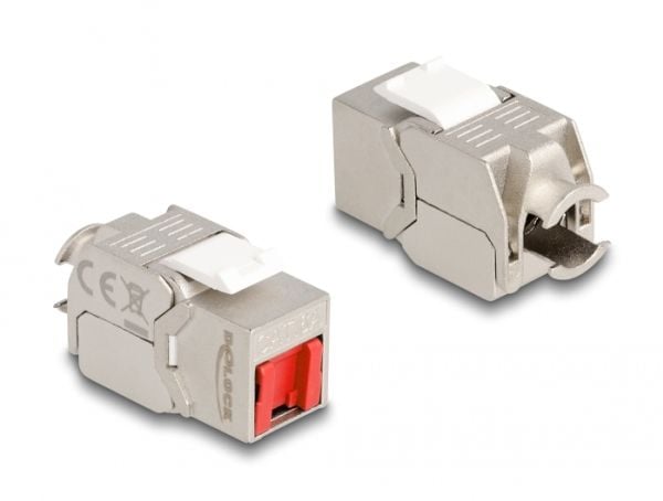 Delock - Keystone module - RJ-45 (hunn) til LSA (hunn) vinklet - STP - CAT 6a - hvit, sølv, rød
