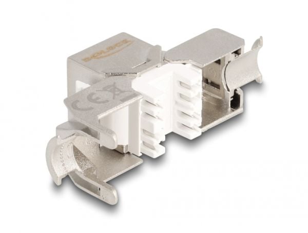 Delock - Keystone module - RJ-45 (hunn) til LSA (hunn) vinklet - STP - CAT 6a - hvit, sølv, rød