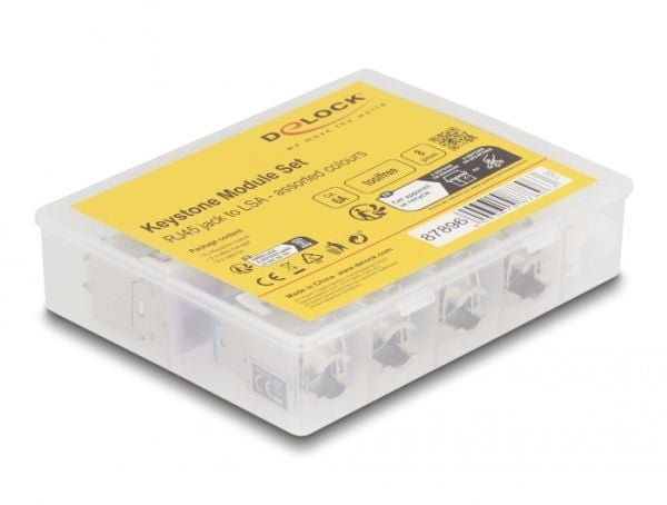 Delock - Keystone module - RJ-45 (hunn) til LSA (hunn) - STP - CAT 6a - grå, blå, gul, rød, grønn, oransje, fiolett, neongul (en pakke 8)