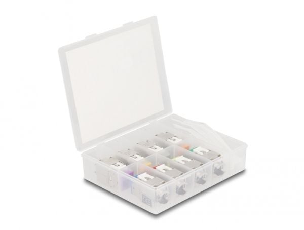 Delock - Keystone module - RJ-45 (hunn) til LSA (hunn) - STP - CAT 6a - grå, blå, gul, rød, grønn, oransje, fiolett, neongul (en pakke 8)