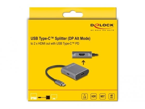DeLOCK USB Typ-C Splitter til 2x HDMI MST, 1 stk