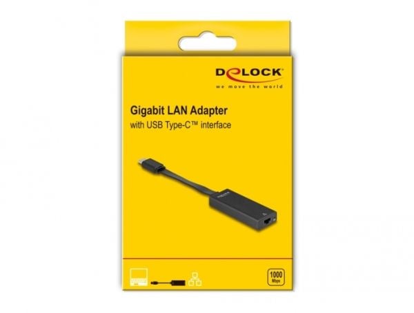 DeLOCK 66246, RJ-45, USB C, 0,09 m, Musta