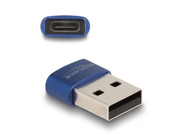 Delock - USB-adapter - USB (hann) til USB-C (hunn) - USB 2.0 - 5 V - 3 A - blå