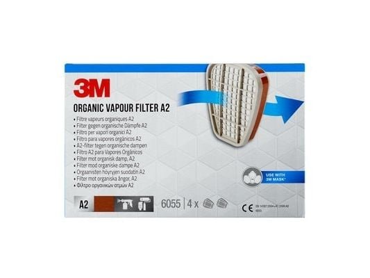 3M 6055, Gass- og dampkassett, 4 stk, A2, Grå, Grå, 6000-, 6500- og 7000-serien