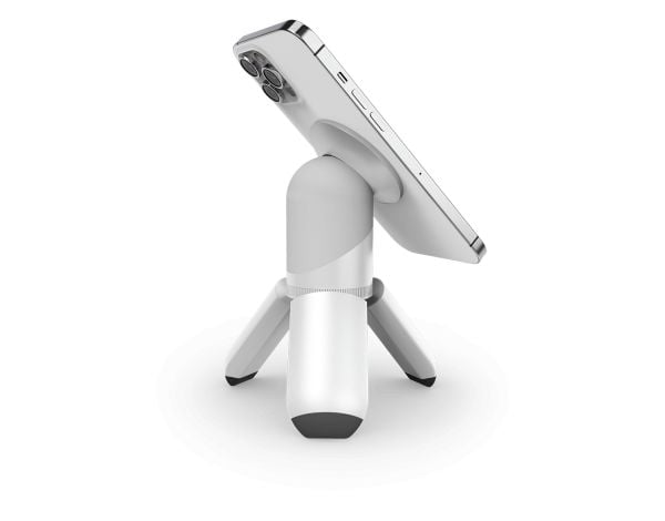 STM MagPod - Kolmijalka jalustalla ja pidikkeellä iPhonelle MagSafe (valkoinen)