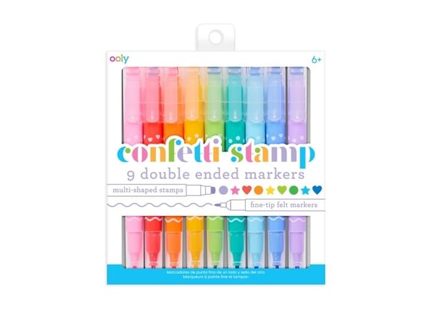 OOLY Confetti Stamp, 9 stykker, Blå, Lyseblå, Lysegrønn, Oransje, Rosa, Lilla, Rød, Turkis, Gult, 6 år, Fibre tip, Flerfarget, Rund