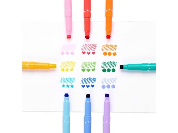 OOLY Confetti Stamp, 9 stykker, Blå, Lyseblå, Lysegrønn, Oransje, Rosa, Lilla, Rød, Turkis, Gult, 6 år, Fibre tip, Flerfarget, Rund