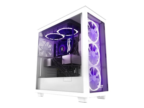 NZXT H series H7 Flow - Mid tower - ATX - genomskinlig sidopanel (härdat glas) - ingen strömförsörjning - matt vit - USB/ljud
