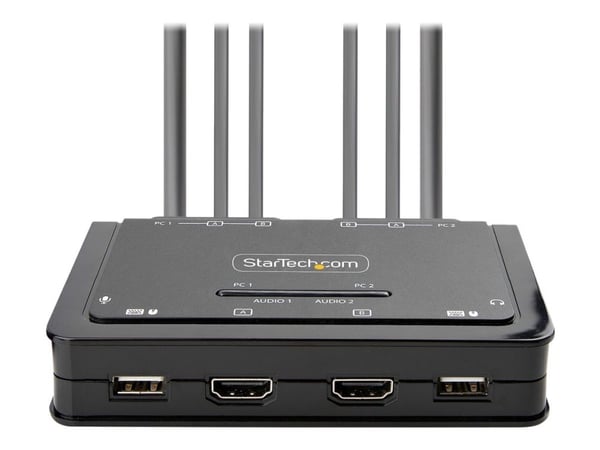 Startech 2-Port Dual-Monitor HDMI Cable KVM Switch, 4K 60Hz, Compact KVM with 5ft/1.5m USB-A/HDMI/Audio Integrated Cables, Bus Powered - Remote Pus...