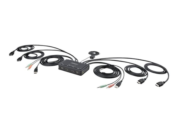 StarTech.com 2-Port Dual-Monitor HDMI Cable KVM Switch, 4K 60Hz, Compact KVM with 5ft/1.5m USB-A/HDMI/Audio Integrated Cables, Bus Powered - Remote...