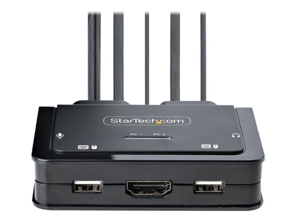 Startech 2-Port Hybrid USB-C HDMI Cable KVM Switch, 4K 60Hz, Compact KVM with 6ft/1.8m USB-A/HDMI/Audio & 4ft/1.2m USB-C Integrated Host Cables, Bu...