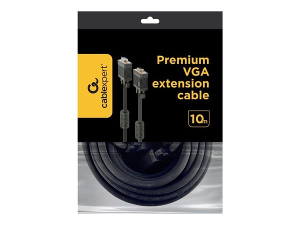 Gembird Premium CC-PPVGAX-10M-B - VGA-forlengelseskabel - HD-15 (VGA) (hunn) til HD-15 (VGA) (hann) - 10 m - formstøpt, tommelskruer - svart