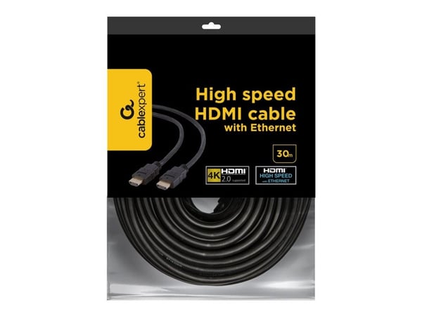 Gembird CC-HDMI4-30M - HDMI-kabel med Ethernet - HDMI hann til HDMI hann - 30 m - skjermet tvunnet parkabel (STP) - svart