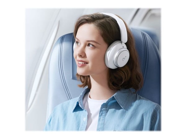Soundcore Space Q45 - Hörlurar med mikrofon - fullstorlek - Bluetooth - trådlös, kabelansluten - aktiv brusradering - 3,5 mm kontakt - vit