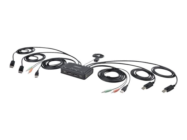 StarTech.com 2-Port Dual-Monitor DisplayPort Cable KVM Switch, 4K 60Hz, Compact KVM with 5ft/1.5m USB-A/DisplayPort/Audio Integrated Cables, Bus Po...