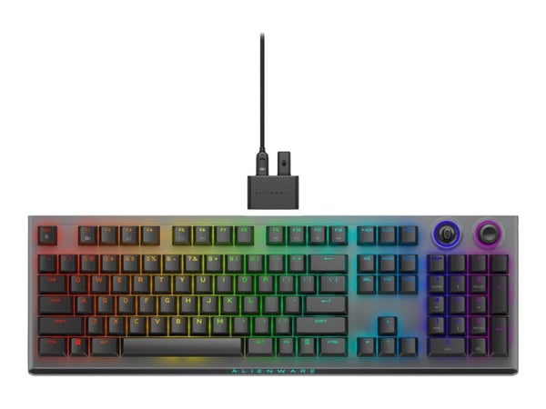 Alienware Tri-Mode AW920K - Tastatur - AlienFX per nøkkel RGB / 16,8 millioner farger - trådløs - 2.4 GHz, Bluetooth 5.1, USB - QWERTY - USA - tast...