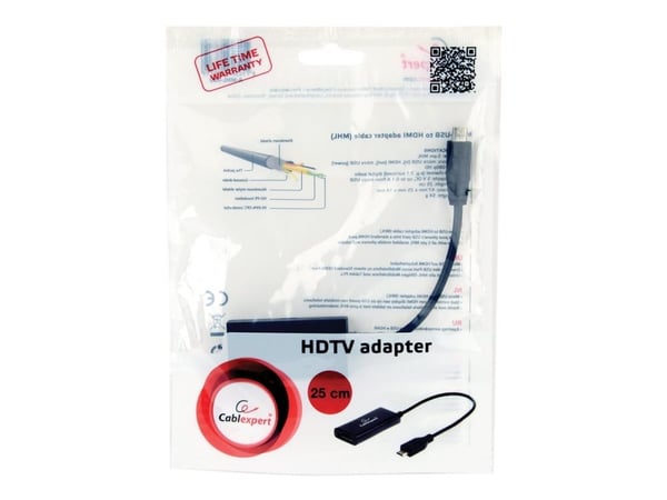 Cablexpert A-MHL-002 - Video/audio-adapter - HDMI, Micro-USB type B (kun strøm) hunn til Micro-USB type B hann - 16 cm