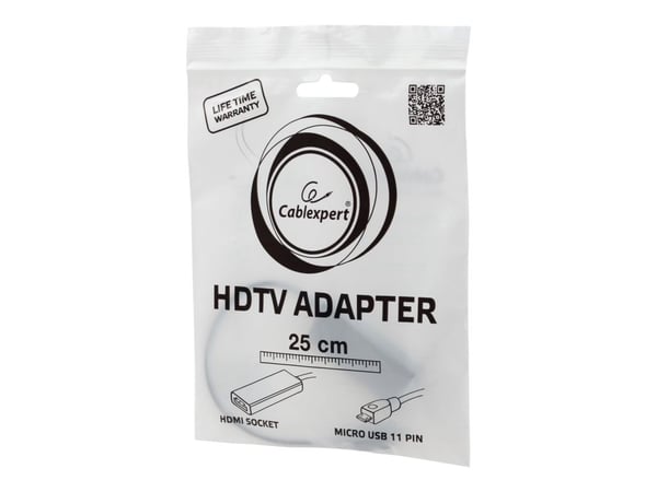 Cablexpert A-MHL-003 - Adapter för video / ljud - 11 stifts Micro-USB hane till HDMI, Mikro-USB typ B (endast ström) hona - 16 cm