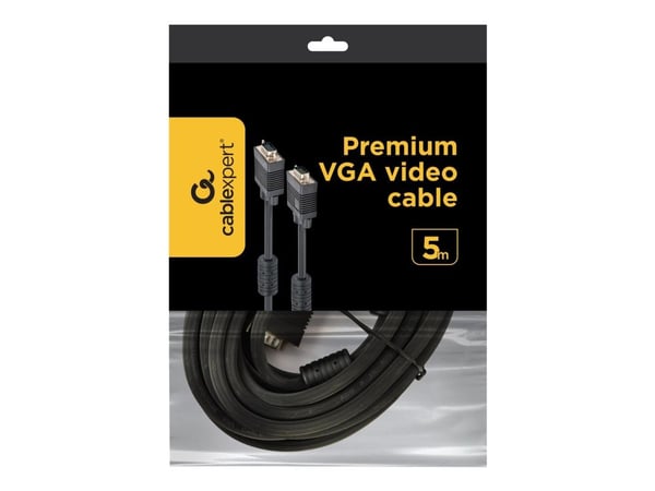 Cablexpert Premium CC-PPVGA-5M-B - VGA-kabel - HD-15 (VGA) (hann) til HD-15 (VGA) (hann) - 5 m - formstøpt, tommelskruer - svart