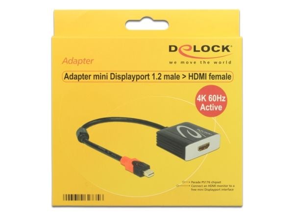 Delock Adapter mini Displayport 1.2 male > HDMI female 4K Active - Videokonverter - Parade PS176 - DisplayPort - HDMI - svart