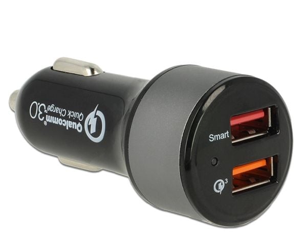 Navilock - Bilstrømadapter - 3 A - QC 3.0 - 2 utgangskontakter (USB) - svart