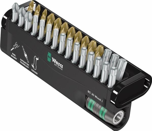 Wera Bit-Check 30 Wood 1 - Spissett for skrutrekker - 30 deler - phillips, pozidriv, torx - heksagonal - lengde: 25 mm
