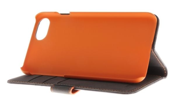 Insmat Exclusive Flip Case - Lommebok for mobiltelefon - ekte skinn - svart, oransje