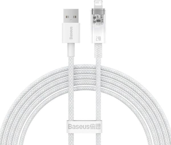 Baseus USB-A Lightning Explorer Series 2m, 2.4A pikalatauskaapeli (valkoinen)