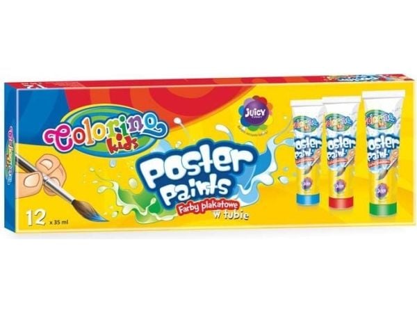 Plakatmaling i tuber, 12 farger, 35 ml. Colorino Kids ny