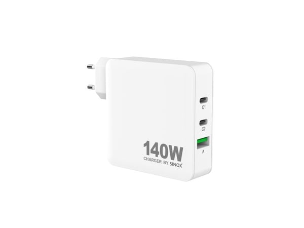 Sinox PRO 230V 2xUSB-C 1xUSB-A laturi 140W. Valkoinen