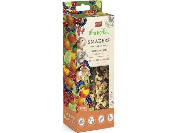 Vita Herbal Smakers Bestefars frukthage for gnagere og kanin, 90g, 5 stk display