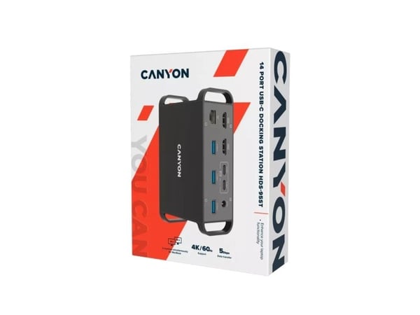 Canyon CNS-HDS95ST - Dokking - USB 3.2 Gen 2 (3.1 Gen 2) Type-C - 10 100 1000 Mbit/s - Svart - Aluminium - DC