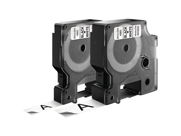 DYMO skriftbånd 2-pak 45013/45803 båndfarge hvit skriftfarge svart 12 mm, 19 mm 7 m