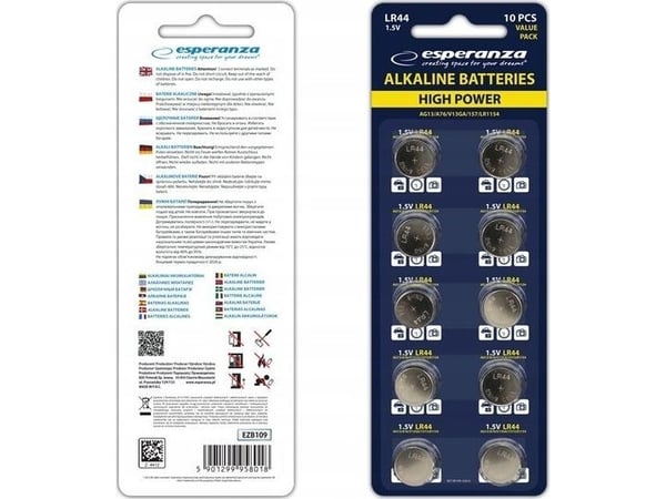 Esperanza LR44 AG13 alkalisk batteri (pastill) (10 stk.)