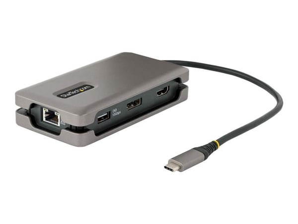 StarTech.com USB-C-moniporttisovitin, 4K 60Hz HDMI/DP-video, 3-porttinen USB-keskitin, 100W Power Delivery Pass-Through, GbE, USB Type-C Travel Doc...