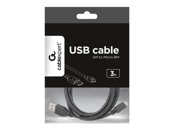 Cablexpert - USB-kaapeli - Micro-USB tyyppi B (uros) - USB (uros) - 3 m - muotoiltu - musta