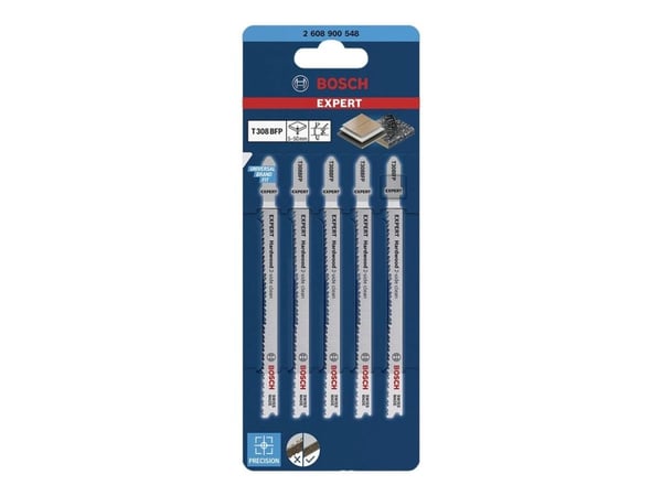 Bosch Expert Hardwood 2-side clean T308 BFP - Stikksagblad - for løvtre, laminated chipboard, kjøkkenarbeidstopper, plastic coated board - 5 deler ...
