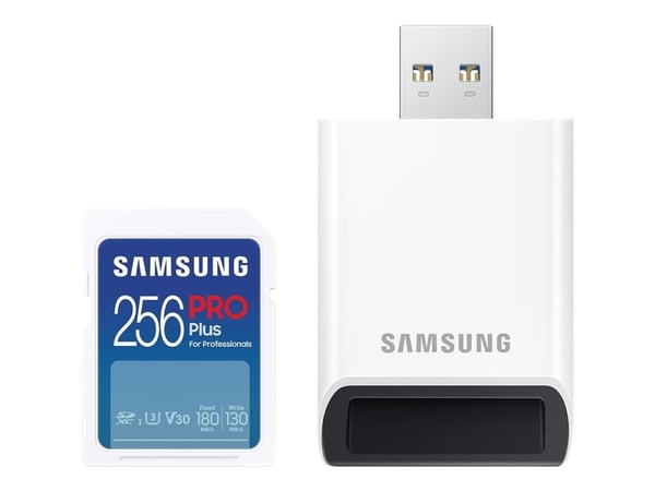 Samsung PRO Plus MB-SD256SB - Flashminnekort - 256 GB - Video Class V30 / UHS-I U3 - SDXC UHS-I - hvit