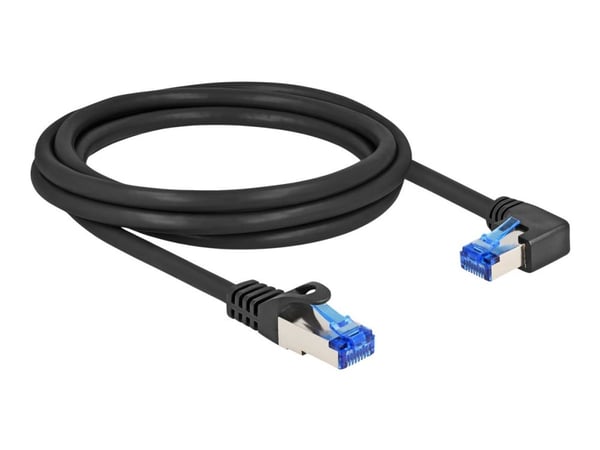 Delock - Nettverkskabel - RJ-45 (hann) rett til RJ-45 (hann) høyrevinklet - 2 m - 6 mm - S/FTP - CAT 6a - halogenfri, uten hindringer - svart Delock - Nettverkskabel - RJ-45 (hann) rett til RJ-45 (hann) høyrevinklet - 2 m - 6 mm - S/FTP - CAT 6a - halogenfri, uten hindringer - svart