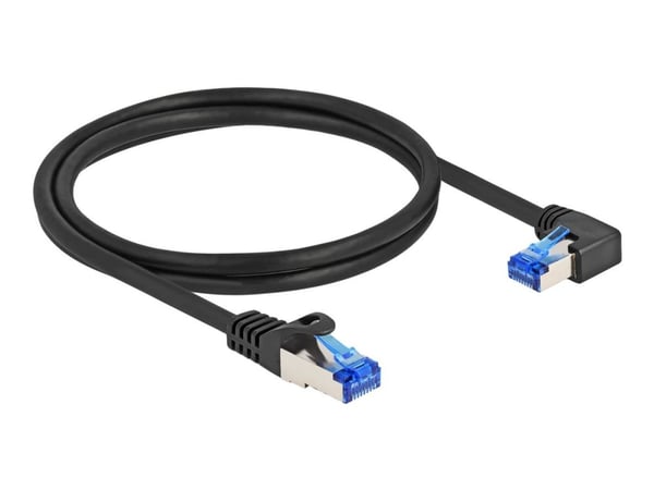 Delock - Nettverkskabel - RJ-45 (hann) rett til RJ-45 (hann) høyrevinklet - 1 m - 6 mm - S/FTP - CAT 6a - halogenfri, uten hindringer - svart