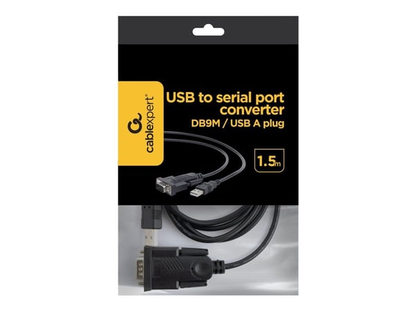 Gembird UAS-DB9M-02, Musta, 1,5 m, USB A-tyyppi, DB-9, Uros, Uros