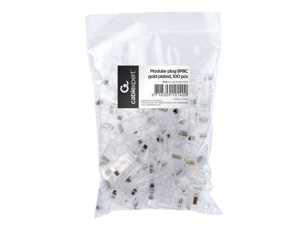 Cablexpert PLUG3UP6/100, Läpinäkyvä, Uros, Suora, Cat5, Kulta, 100 kpl
