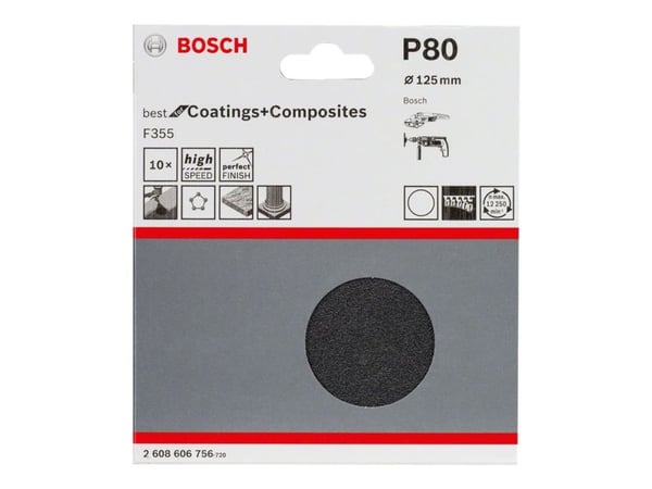 Bosch best for Coatings+Composites F355 - slipepute - for plast, hard stein - 10 stk - 125 mm - rund - korn: P80 (2608606756)