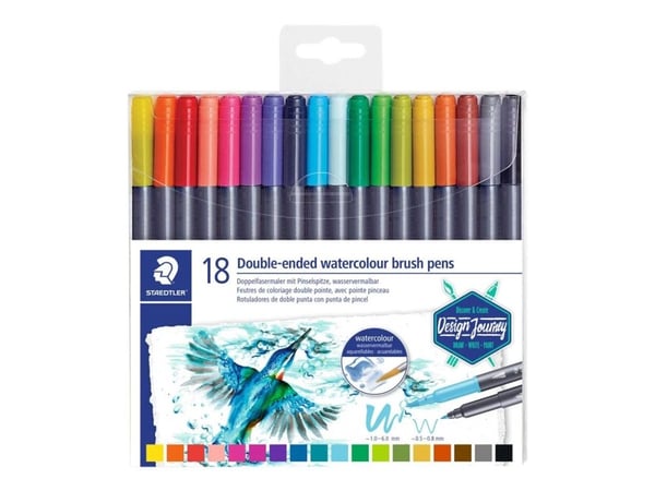 STAEDTLER 3001 - Twin-tip brush pen - assorted water colors - 1-6 mm / 0.8 mm fin (en pakke 18)