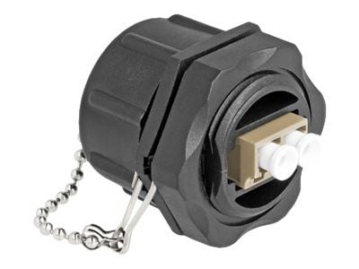 Delock fiberoptisk chassikontakt LC Duplex till LC Duplex med tätningslock Multimode IP68 damm- och vattentätt